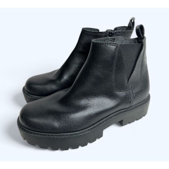 Zodiac Ankle Booties Size 5 Black Chunky Sole Block Heel Faux Leather‎ Boots - Picture 1 of 10